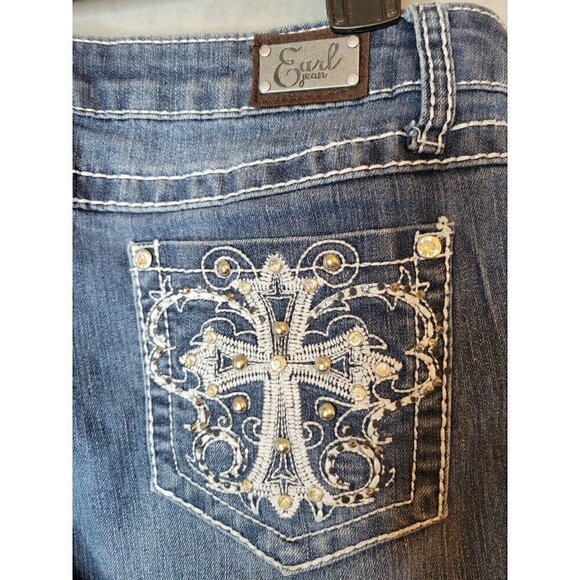 Earl Jeans Juniors Sz 11 Womens 4/6 Straight Leg Ankle Cuff Bling Pockets, CUTE! - Picture 3 of 13